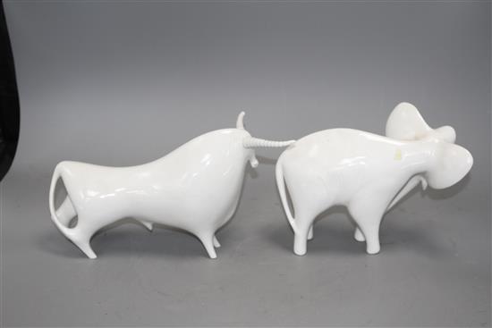 A Royal Dux white glazed bull and an elephant, L. 26 and 21cm